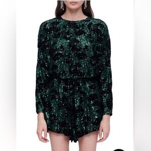 Maje Green and Black Sequin Romper